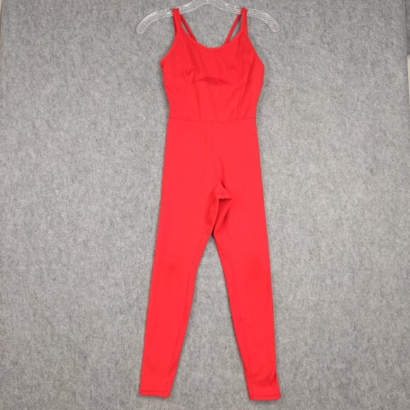 Love Soft Jumpsuit Womens Sz XS Red Yoga Athletic Move Stretch Poly Spandex Flaw - Picture 2 of 13